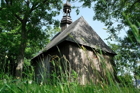 Historic wooden church in Chotelek around Bosko Zdroj, Ponidzie, Swietokrzyskie, Poland