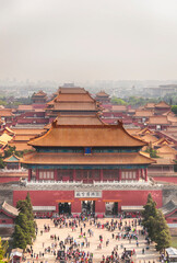 Forbidden City Beijing hazy sky China aerial view
