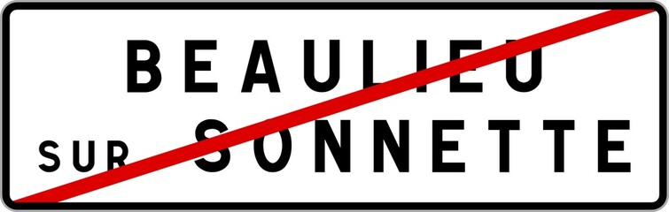 Panneau sortie ville agglomération Beaulieu-sur-Sonnette / Town exit sign Beaulieu-sur-Sonnette