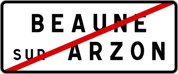 Panneau sortie ville agglom&eacute;ration Beaune-sur-Arzon / Town exit sign Beaune-sur-Arzon