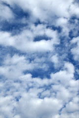 Fantastic beautiful heavenly landscape. Picturesque white clouds on blue sky