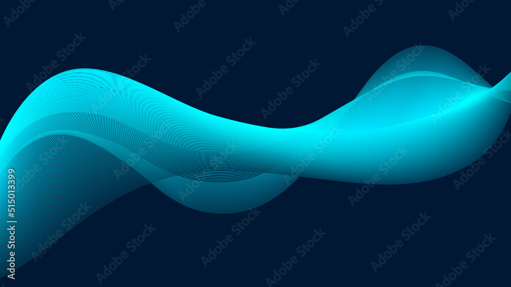Poster Abstract dark blue background with smooth wavy lines. Design elements with dynamic stripes. Flowing blue line art. Vector illustration