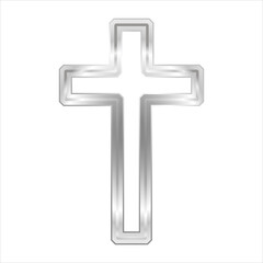 Silver Christian cross. Religious design template, a symbol of faith. Realistic illustration  isolated on white background