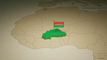 Celebrate Independence Day with 3d rendering flag map of Burkina Faso.