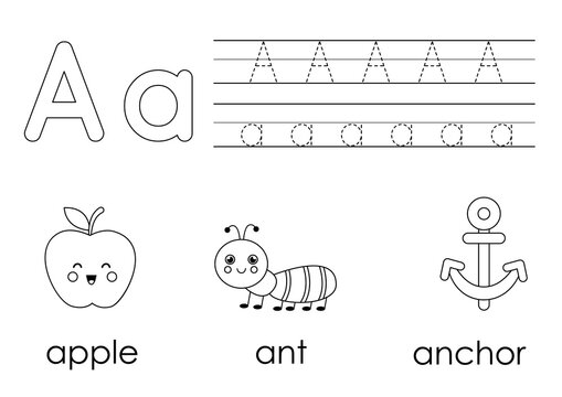 Learning English alphabet for kids. Letter A. Coloring book.
