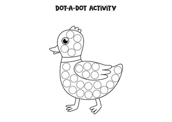 Dot a dot game for preschool kids. Cute duck.