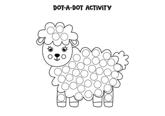 Dot a dot game for preschool kids. Cute sheep.