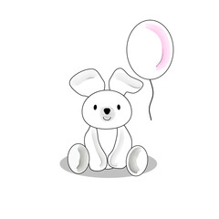 cartoon hare coloring book with balloon