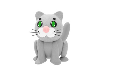 3d render. Cartoon gray kitten looks straight. 3d illustration