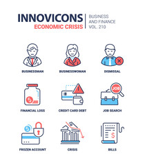 Business and finance crisis - modern line design style icons set