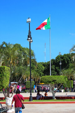 Center of the city, main square Plaza Grande in Merida, Yucatan peninsula, Mexico.