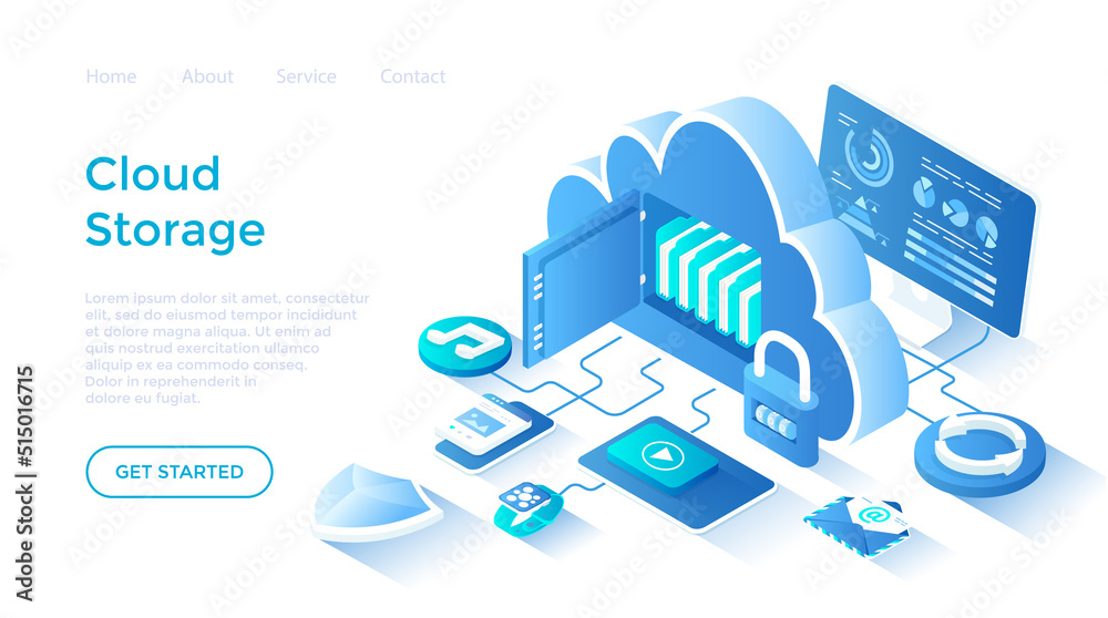 Wall mural cloud storage service. internet hosting provider, data backup, cloud computing. big cloud as a safe 