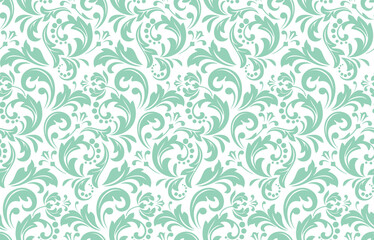 Flower pattern. Seamless white and green ornament. Graphic vector background. Ornament for fabric, wallpaper, packaging