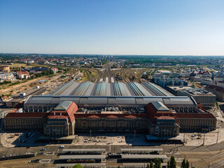 Aerial view on central train station Leipzig in Saxony, Germany