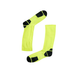 Pair of yellow sport socks isolated on white background
