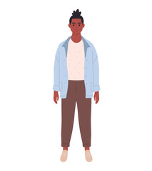 Fototapeta na wymiar Modern young black man in casual outfit. Stylish fashionable look. Hand drawn vector illustration