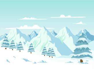 snow mountain scenery illustration