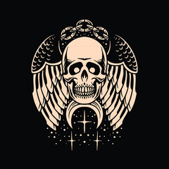 flying skull tattoo vector design