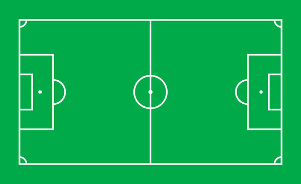 Soccer field from above. Football competition symbol. Team sport. Vector illustration. stock image.