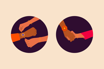 Raksha Bandhan celebration in India, brother and sister hand vector illustration