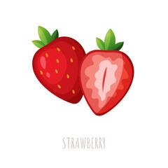 A vector illustration of fresh red strawberry and a slice on white background