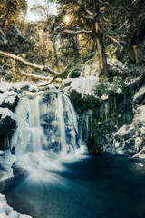 Snowed waterfall in the forest