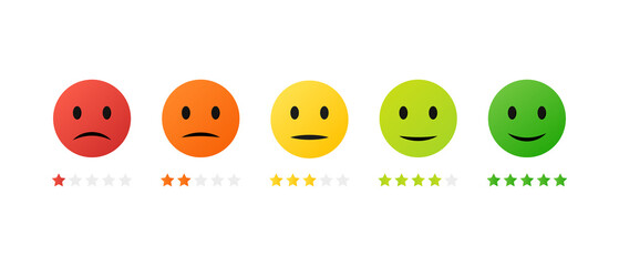 Customer satisfaction level with rating stars icon. feedback emotion scale customer symbol. Vector illustration. stock image. 