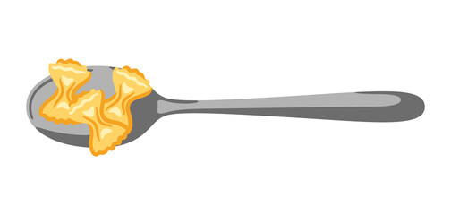 Illustration of Italian pasta on spoon. Culinary image for menu of restaurants.