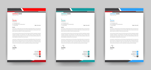 Modern and Professional business cool letterhead template, A4 size fully editable print ready for your business with three color variations