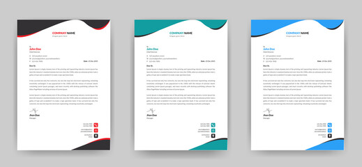 Modern business cool letterhead template, A4 size fully editable print ready with three color variations