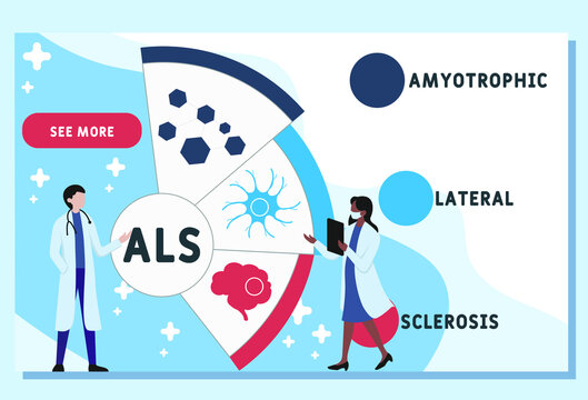 ALS - Amyotrophic Lateral Sclerosis acronym. medical concept background.  vector illustration concept with keywords and icons. lettering illustration with icons for web banner, flyer, landing page