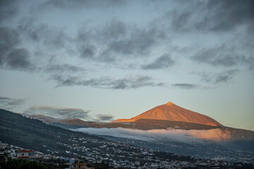 First sun rays on Teide volcano in Tenerife.