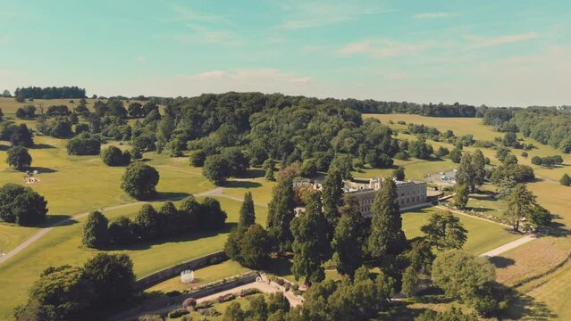 Aerial view of Ashton Court manor house and estate in Bristol countryside, UK