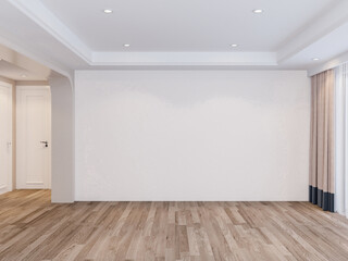 Blank white interior room Wall mockup background,empty white walls corner and white wood floor contemporary,3D rendering