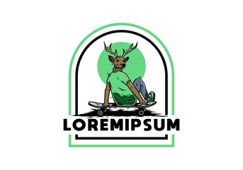 Man with deer head sitting on skateboard illustration