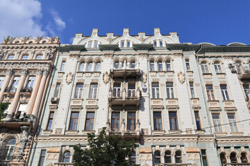 Fototapeta na wymiar Beautiful building at Architect Gorodetsky Street in Kyiv, Ukraine