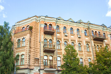 Fototapeta na wymiar Beautiful building at Architect Gorodetsky Street in Kyiv, Ukraine