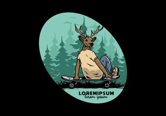 Fototapeta premium Man with deer head sitting on skateboard illustration