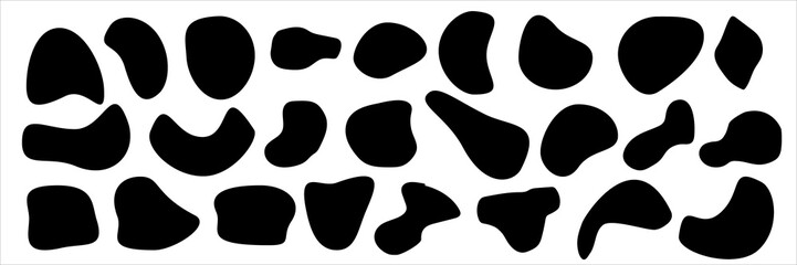 Set of different blotch shapes. Random abstract liquid shapes, round abstract organic elements. Pebble, drops and blobs silhouettes. Simple rounded shapes. Vector illustration - obrazy, fototapety, plakaty