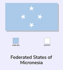 Vector Illustration of Federated States of Micronesia flag isolated on light blue background. Illustration Federated States of Micronesia flag with Color Codes. As close as possible to the original.