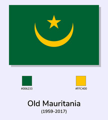 Vector Illustration of Old Mauritania (1959-2017) flag isolated on light blue background. Illustration Old Mauritania flag with Color Codes. As close as possible to the original.