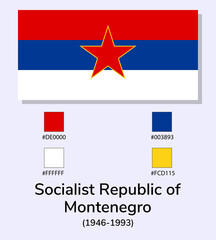 Vector Illustration of Socialist Republic of Montenegro (1946-1993)flag isolated on light blue background. Illustration Socialist Republic of Montenegro (1946-1993) flag with Color Codes.