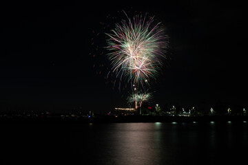 Fireworks shoot over Alamitos Bay in Long Beach to celebrate July 4th holiday.