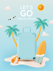 Luggage for travel in 3d realistic art style and pastel color vector illustration