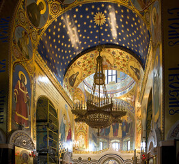 Fototapeta na wymiar Interior of Trinity Church in Kitaev Monastery of the Holy Trinity (Kitaevo) in Kyiv, Ukraine 
