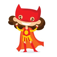 Vector illustrations in flat design of girl superhero in funny comics costume
