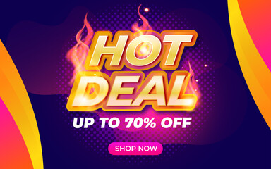 Hot Deal banner template with flame. Editable text