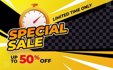 Special sale banner template with yellow color - obrazy, fototapety, plakaty