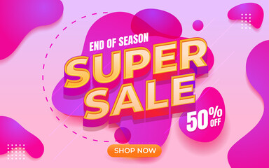 Super Sale banner template with pink color