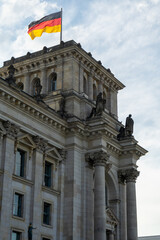 German flag on the Reichstag building. German flag.